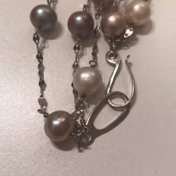 🤍✨ Multi-Strand Freshwater Pearl Necklace | Sterling Silver Chain - Picture 6 of 8